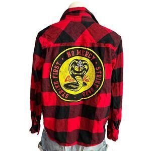 Cobra Kai Plaid Flannel Shirt Shacket MEDIUM Oversize One of Kind Karate Kid Red